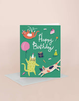 Cat Party Birthday Greeting Card