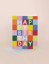 Rainbow Checks Birthday Greeting Card