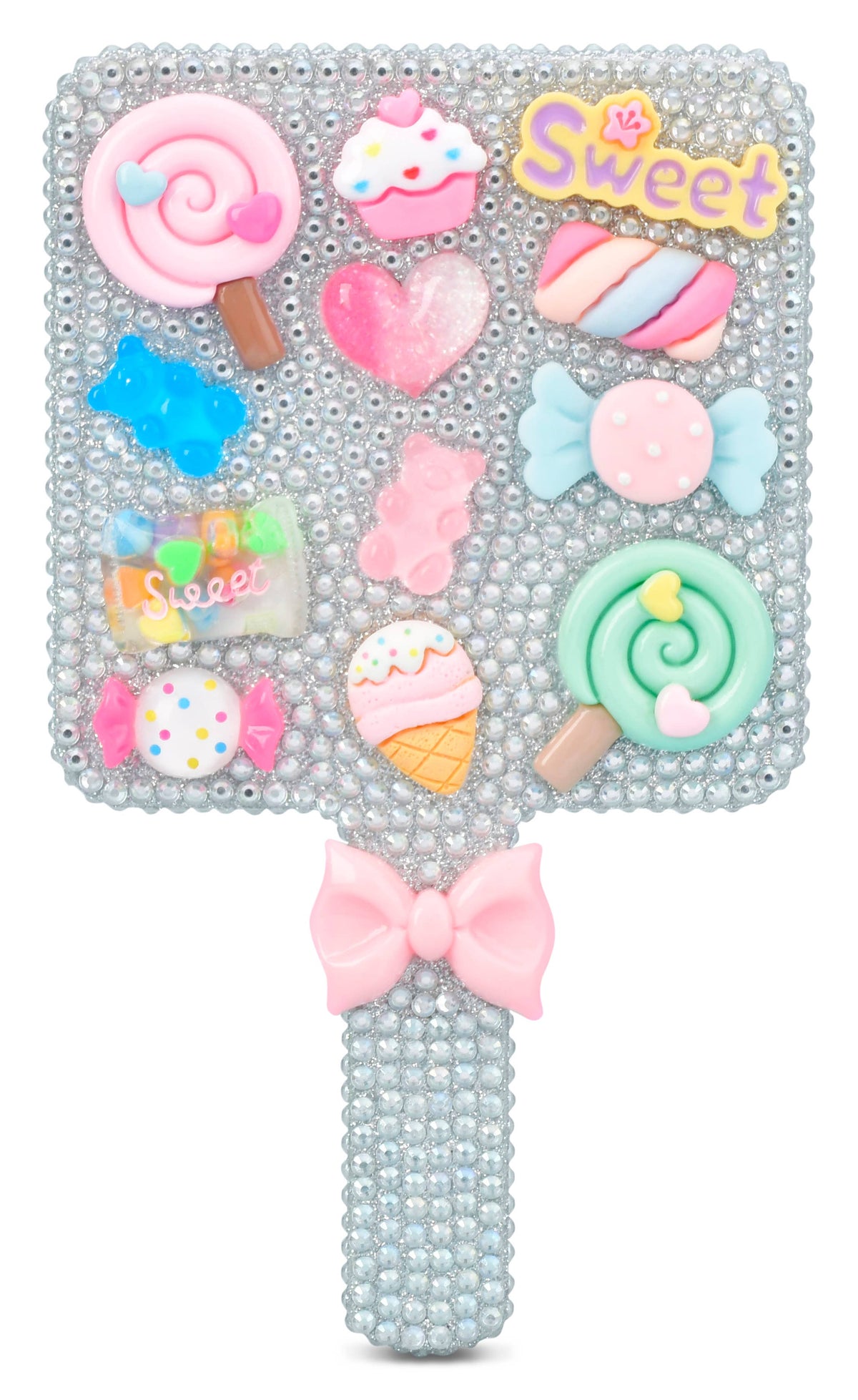 Iscream Charming Rhinestone Mirror with decorative rhinestones and a round reflective surface for stylish home decor.