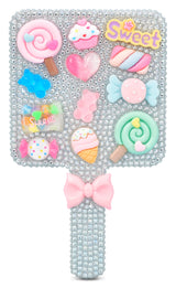 Iscream Charming Rhinestone Mirror with decorative rhinestones and a round reflective surface for stylish home decor.