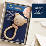 Itzy Ritzy Bear Sweetie Rattle for infants, soft plush toy with a gentle rattle inside, designed for sensory play and comfort.