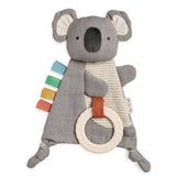 Itzy Ritzy Bitzy Crinkle Sensory Toy with Teether featuring a colorful dinosaur design for soothing and tactile play.