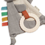 Itzy Ritzy Bitzy Crinkle Sensory Toy with Teether featuring a colorful dinosaur design and soft crinkle fabric for tactile play.