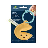 Itzy Ritzy Itzy Treat Fortune Cookie Teether in soft fabric with a cookie design, suitable for babies to chew and soothe gums.