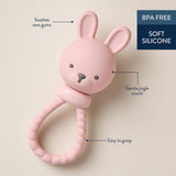Pink Bunny Sweetie Rattle by Itzy Ritzy, soft plush toy with a gentle rattle for babies and young children.