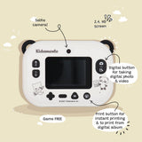 Koko the Panda print and digital camera by Kidamento, Model P, featuring a cute panda design and compact camera body.