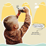 Koko the Panda Kidamento print and digital camera Model P, colorful camera designed for children, with panda-themed details visible.
