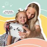 Koko the Panda print and digital camera by Kidamento, compact camera featuring panda design and colorful buttons on front.