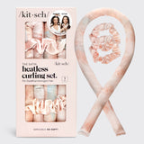 KITSCH satin heatless curling set in sunset tie-dye pattern, showcasing soft satin curlers for gentle, heat-free styling.