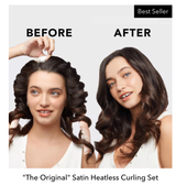 KITSCH satin heatless curling set in sunset tie-dye pattern with soft satin fabric and curling rods for gentle, heatless curls.
