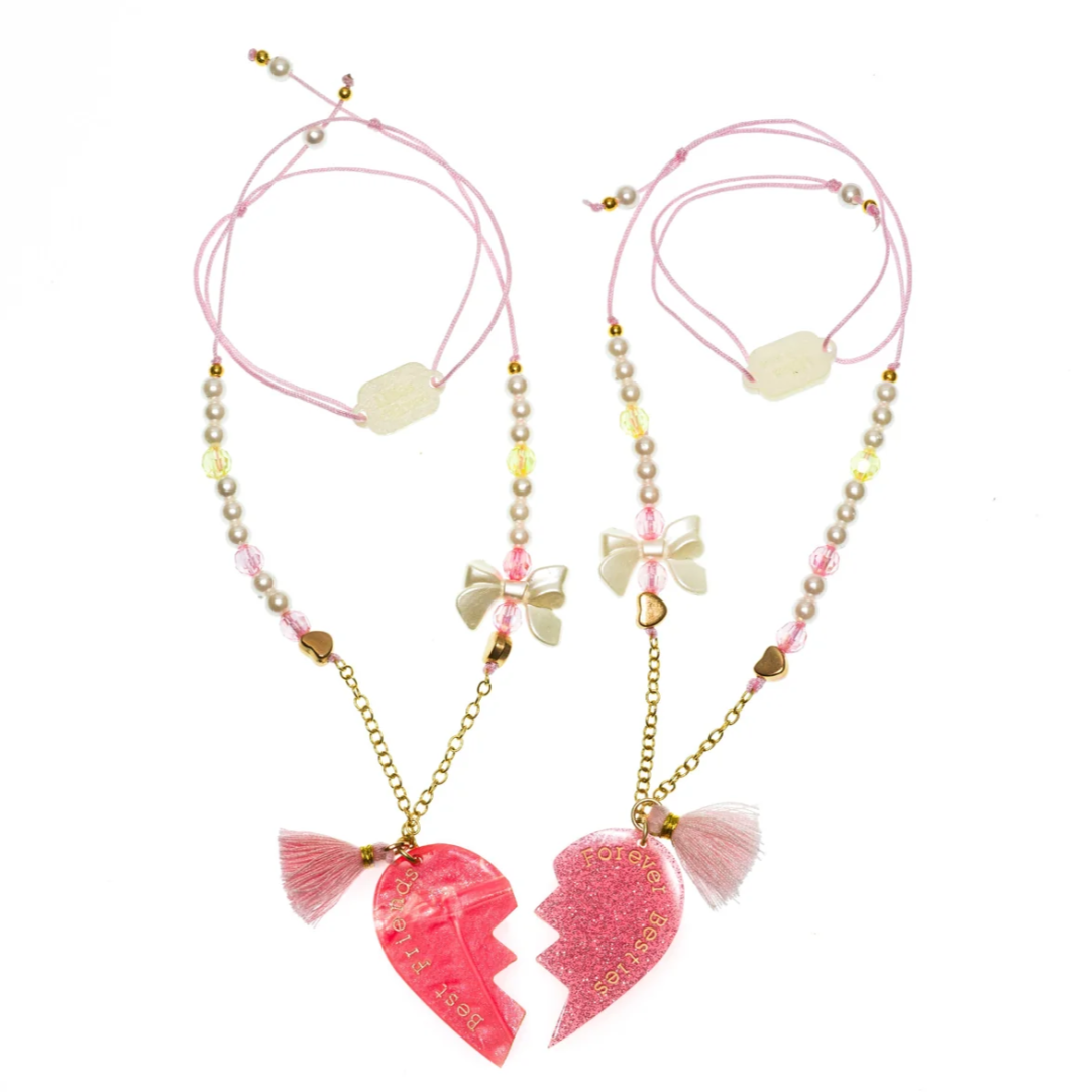 Best Friends Besties Forever Pink Glitter Pearl Necklaces