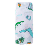 Soft Florida Swaddle Blanket by Little Hometown, unisex design with Florida-themed print, ideal for wrapping and soothing babies.