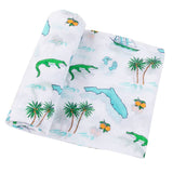 Unisex Florida Swaddle Blanket by Little Hometown featuring soft fabric and Florida-themed print for newborns and infants.
