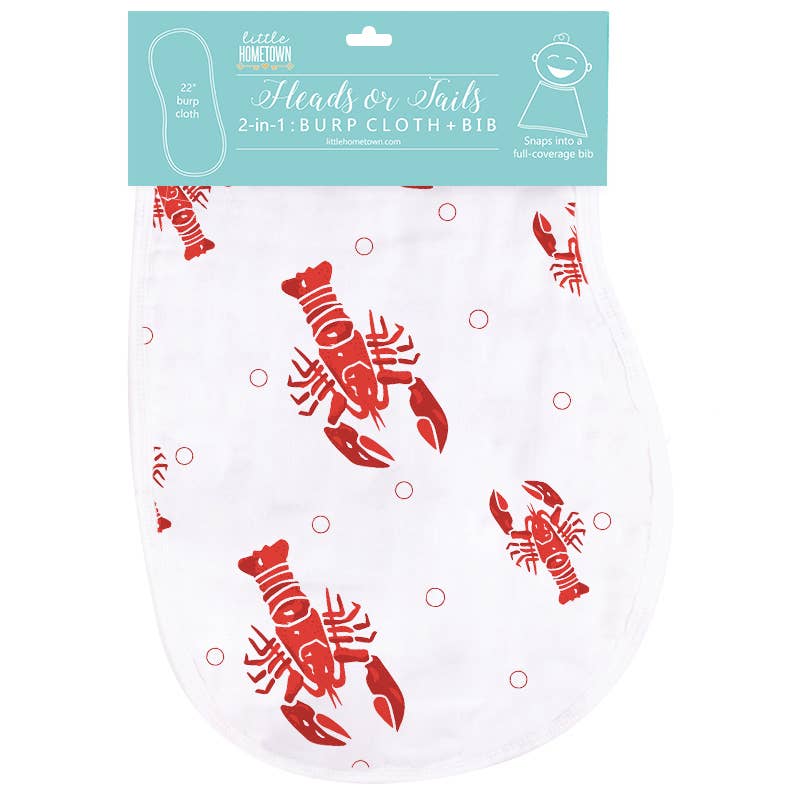 Unisex Heads or Tails burp cloth and bib set by Little Hometown, featuring playful designs for babies.