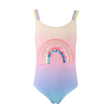 Ombre rainbow swimsuit by Lola And The Boys featuring vibrant rainbow colors and a stylish one-piece design.