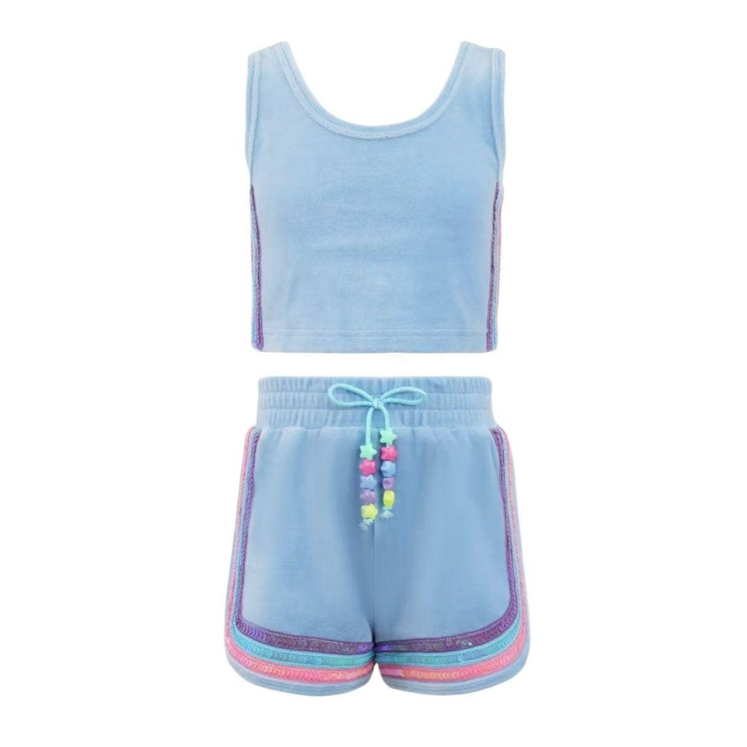 Rainbow Velour Sequin Tank Set