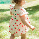 Linen Cherry Ruffle Baby Romper
