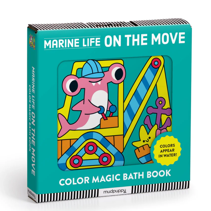 Colorful marine life illustration from Mudpuppy’s "On the Move" featuring various sea creatures and underwater scenes.