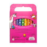 Carry Along Crayons & Coloring Book Kit featuring Unicorn Pals by OOLY, with colorful crayons and a whimsical unicorn-themed coloring book.