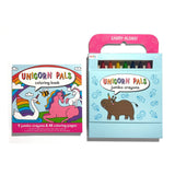 Carry Along Crayons & Coloring Book Kit featuring unicorn designs from OOLY, including colorful crayons and a themed coloring book.