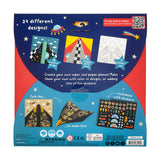 Set of 24 DIY paper airplane designs by OOLY, colorful paper craft activity kit for kids and craft enthusiasts.