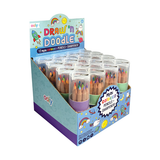 Set of OOLY Draw 'n' Doodle mini colored pencils with a sharpener, featuring vibrant colors for creative drawing and coloring.