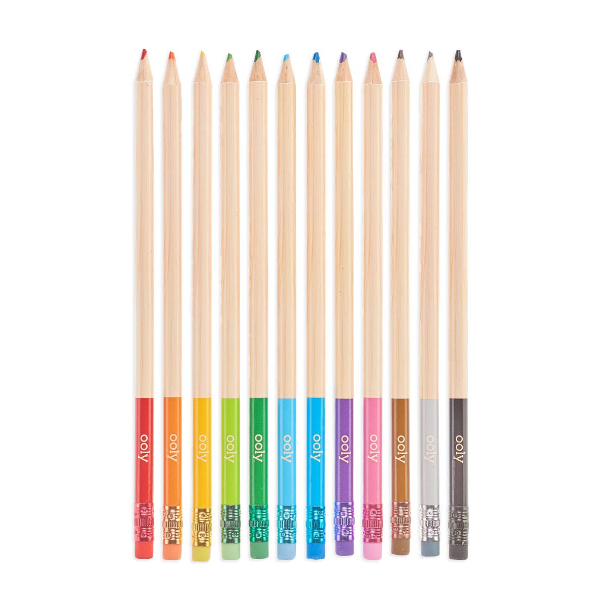 Set of OOLY Un-Mistake-Ables erasable colored pencils displayed with vibrant colors on a white background.