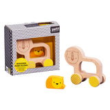 Wooden push-along lion toy by Petit Collage featuring a friendly lion with a wooden handle for toddlers to pull along.