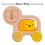 Wooden push-along lion toy by Petit Collage, featuring a cheerful lion with a wooden handle for toddlers to pull along.