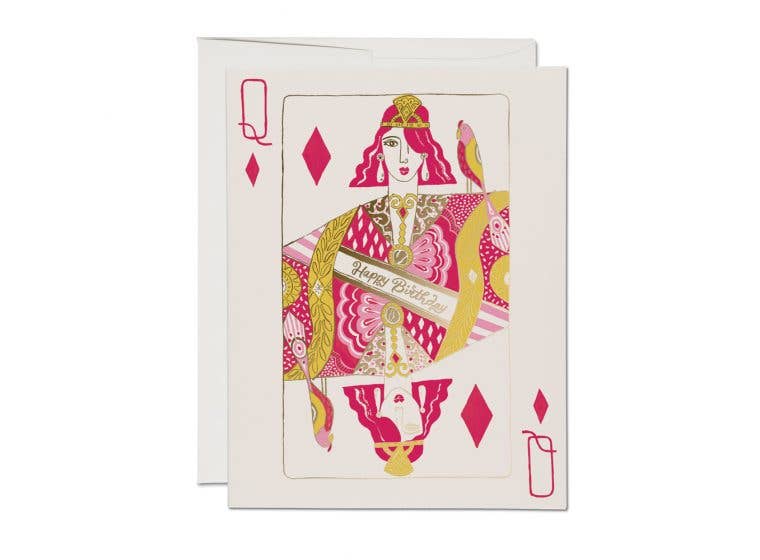 Queen of Diamonds birthday greeting card by Red Cap Cards featuring elegant diamond-themed artwork and festive design.