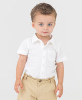 Boys White Dobby Short Sleeve Button Down Shirt: White