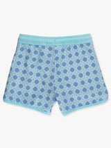 Boys periwinkle blue Coastal Cane performance hybrid dolphin hem swim trunks by RuffleButts and RuggedButts, size 18-24 months.