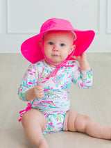 Kids Neon Magenta Sun Protective Hat: Pink / 6-12m
