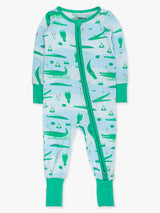 SoftSnooze™ Baby Bamboo Viscose Alligator Adventure Convertible One Piece Footie Pajama: Blue