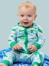 SoftSnooze™ Baby Bamboo Viscose Alligator Adventure Convertible One Piece Footie Pajama: Blue