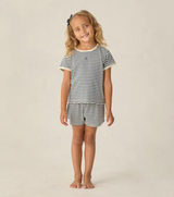 Navy stripe Pointelle shorts for toddlers by Rylee & Cru, featuring soft knit fabric and delicate pointelle detailing.