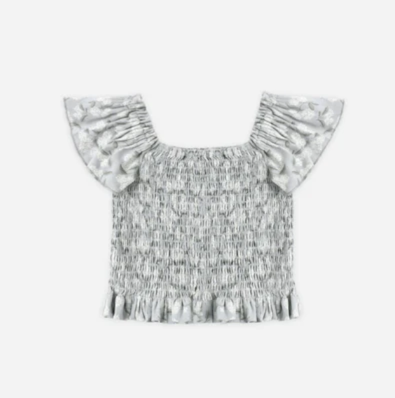 Rylee & Cru Zayla Top Hydrangea for toddlers, light blue top with floral hydrangea pattern and ruffled details.