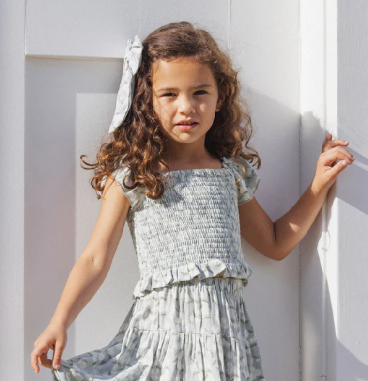 Rylee & Cru Zayla Top Hydrangea for girls, featuring a soft hydrangea print and comfortable lightweight fabric.