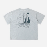 Rylee & Cru Relaxed Tee Seas The Day for babies, soft cotton shirt with nautical print, ideal for casual wear.