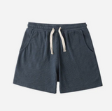 Baby boy wearing navy Sam shorts by Rylee & Cru, featuring a comfortable elastic waistband and casual summer style.