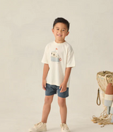 Baby boy Sam navy shorts by Rylee & Cru, featuring soft fabric and adjustable waistband, perfect for casual wear.