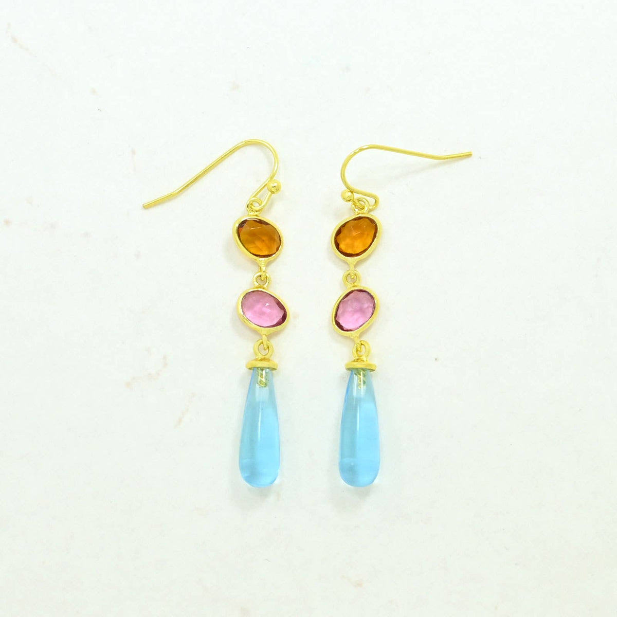 Raya Earring Gold Plated - Blue Topaz & Pink Tourmaline