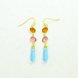 Raya Earring Gold Plated - Blue Topaz & Pink Tourmaline