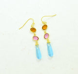 Raya Earring Gold Plated - Blue Topaz & Pink Tourmaline