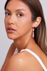 Scarlett Earring Gold Plated - Pearl Rose Quartz & Pink Jade