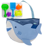 Stephen Joseph Gifts beach tote with shark sand toys play set featuring a colorful shark design for kids' beach fun.