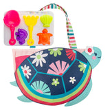 Stephen Joseph Gifts beach tote with shark sand toys play set, featuring a colorful shark design and playful sand tools.