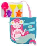 Stephen Joseph Gifts shark beach tote with sand toys play set, featuring a colorful shark design and various play accessories.