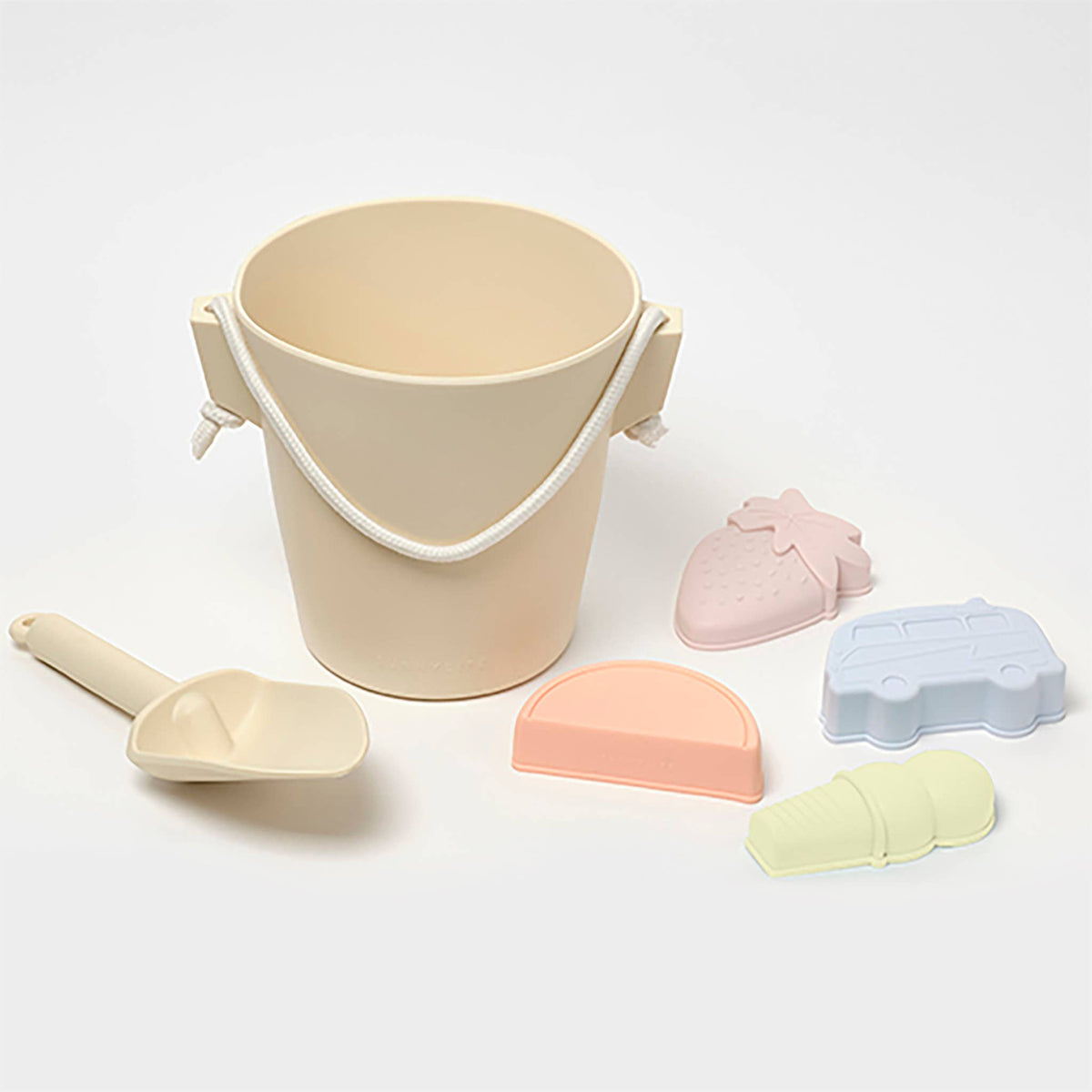 Sunnylife silicone bucket and spade set in Apple Sorbet Multi, colorful beach toys for kids.