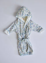 Timo & Violet Coral Reef Bathrobe for toddlers, colorful multi-pattern design, size 1-2 years, soft and cozy for kids.